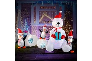 Inflatable Christmas Decorations, SHDEJTG 10FT Snowman Polar Bear Snowball Blow Up Christmas Decorations Outdoor with Colorful Rotating LED Lights, Giant Inflation for Xmas Indoor Lawn Garden