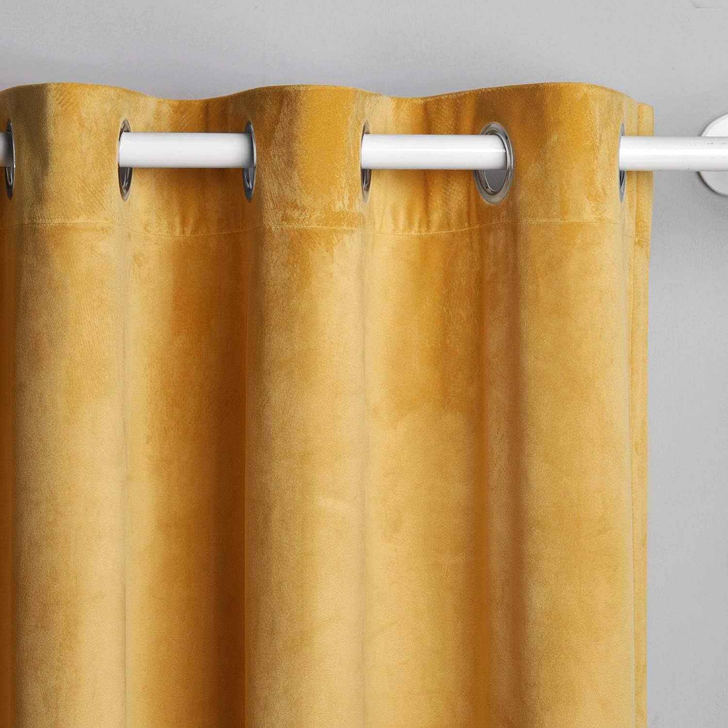 Singinglory Blackout Curtains Velvet Curtains Pencil Pleat 2 Panels with 2 Tiebacks Thermal Eyelet Curtain for Bedroom & Living Room Yellow 66"x72" - Image 5