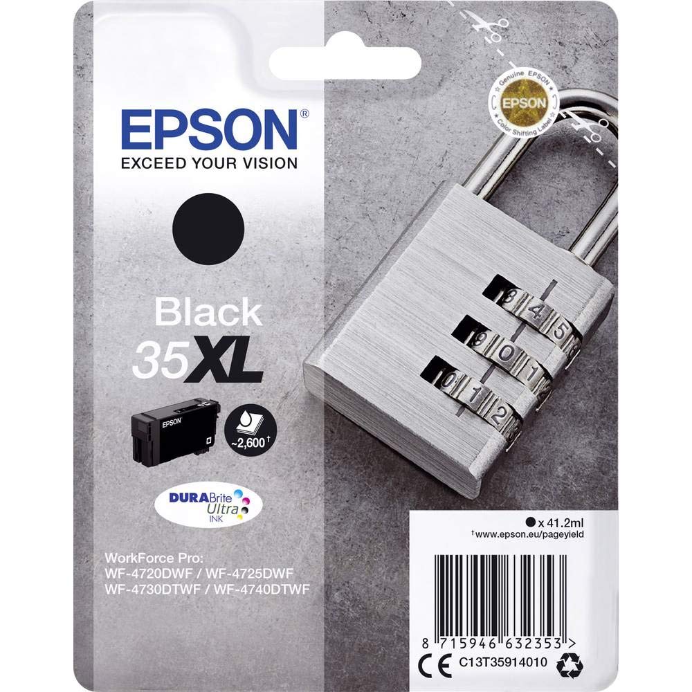 Epson 35XL Black Padlock High Yield Genuine Ink, Claria Photo HD Ink Cartridge