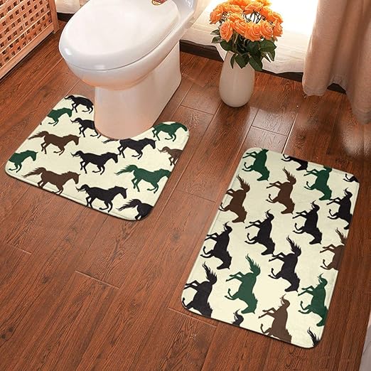 Amazon Com Niyoung Novelty Bath Rugs Set For Bathroom 2 Piece Dry Bath Mats Soft Bath Mat U Shaped Toilet Rug Non Slip Absorbent Shower Bathroom Carpets Wild Horse Racing Home Kitchen
