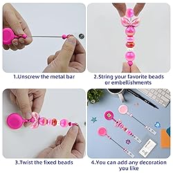 60pcs Rose Pink Beadable Badge Reels Making Kits