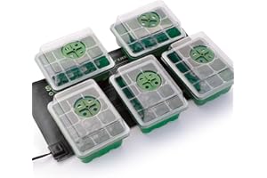 PAIGTEK 5 Packs Seed Starter Kit with Seedling Heat Mat, 60-Cell Seed Starter Trays with Humidity Domes and Cell Trays, Waterproof Warm Hydroponic Heating Pad for Indoor Home Gardening Plant Germination Trays