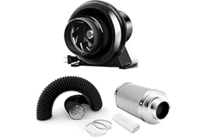 iPower 4 Inch 195 CFM Inline Fan, Air Circulation Vent Blower, Air Carbon Filter and 8 Feet Flexible Ducting for Grow Tent Ventilation, Exhaust, HVAC Heating Cooling
