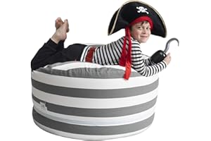 SMART WALLABY 2 Sizes in 1 Stuffed Animal Storage Bean Bag Chair Cover for Kids & Adults | Washable XL Stuffie Seat | 100% Cotton | Pouf Organizer for Plush Toys, Linens, Quilts & Pillows | Royal Grey