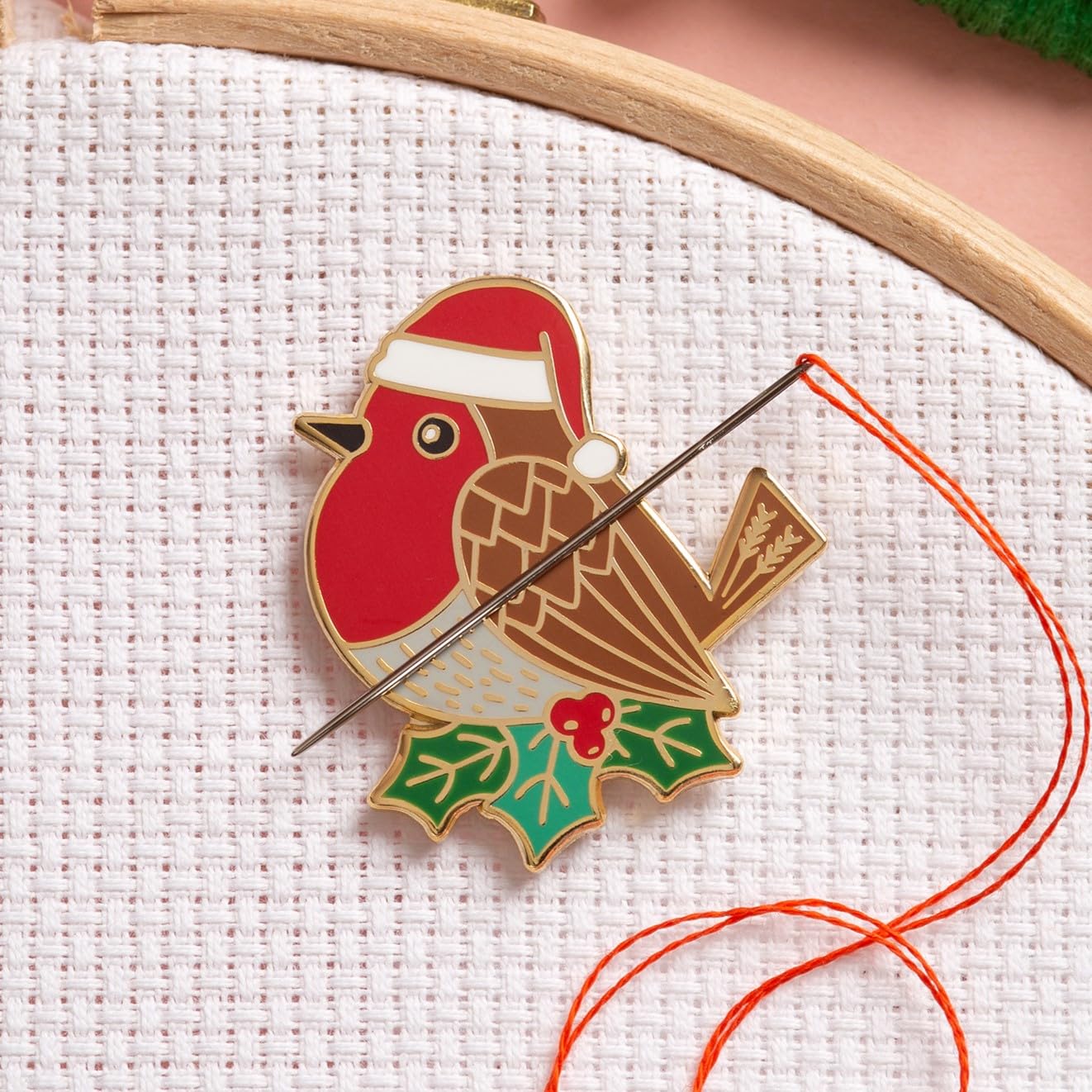 Caterpillar Cross Stitch Needle Minder - Robin for Cross Stitch, Sewing, Embroidery and Needlework Accessories, Enamel and Magnetic