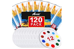 AROIC Painting Brush Palette Set, with 12 Packs of 120 Brushes and 12 Palettes,Nylon Brush Head, Suitable for Oil Watercolor, etc., Perfect Art Painting Set.