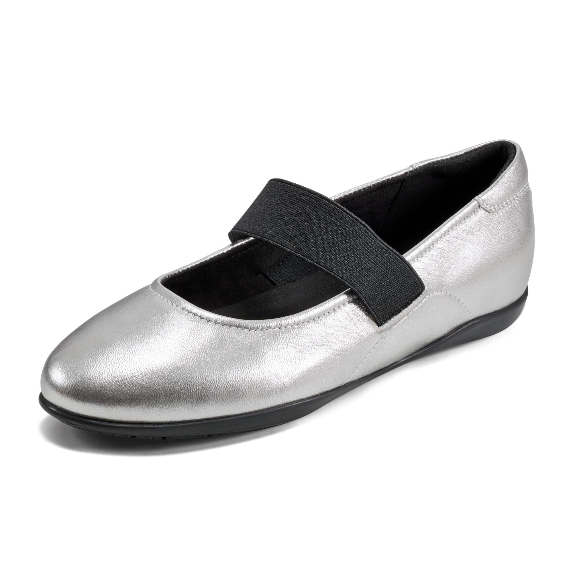 Rockport Women’s Aver Ballet Flat, Silver Leather, 10 Wide