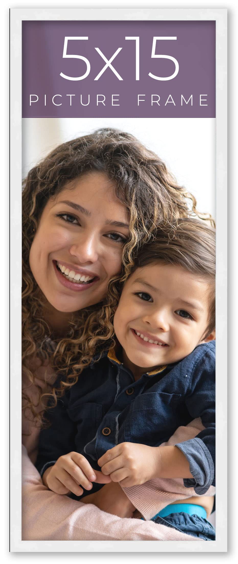 Photo 1 of 5x15 IN Frame White Real Wood Picture Frame Width 0.75 Inches | Interior Frame Depth 0.5 Inches | Bianca Mid Century Photo Frame Complete with UV Acrylic, Foam Board Backing & Hanging Hardware