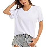 LOVFEE Women's Basic Cotton V-Neck Short Sleeve Tee Loose Casual T-Shirts Summer Top