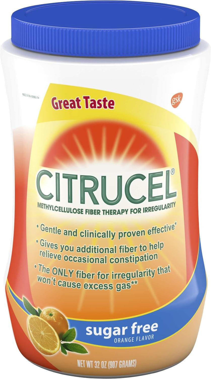 Citrucel Powder Sugar-Free Orange-Flavor Fiber Therapy for Occasional Constipation Relief, 32 Ounce