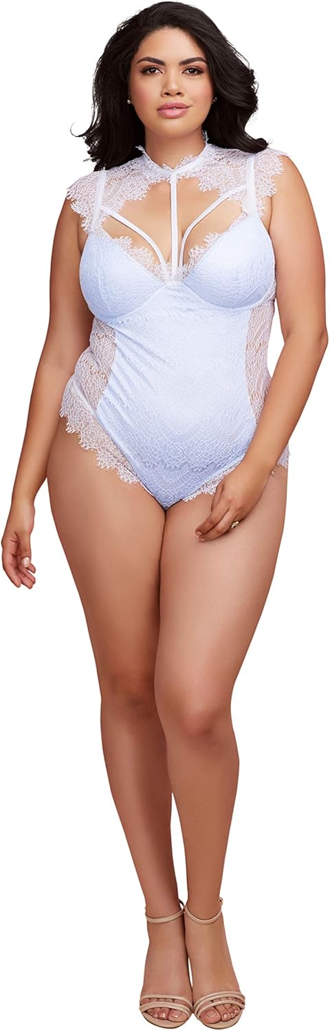 Dreamgirl womens Plus Size Teddy With Contrast Lace Overlay: Clothing