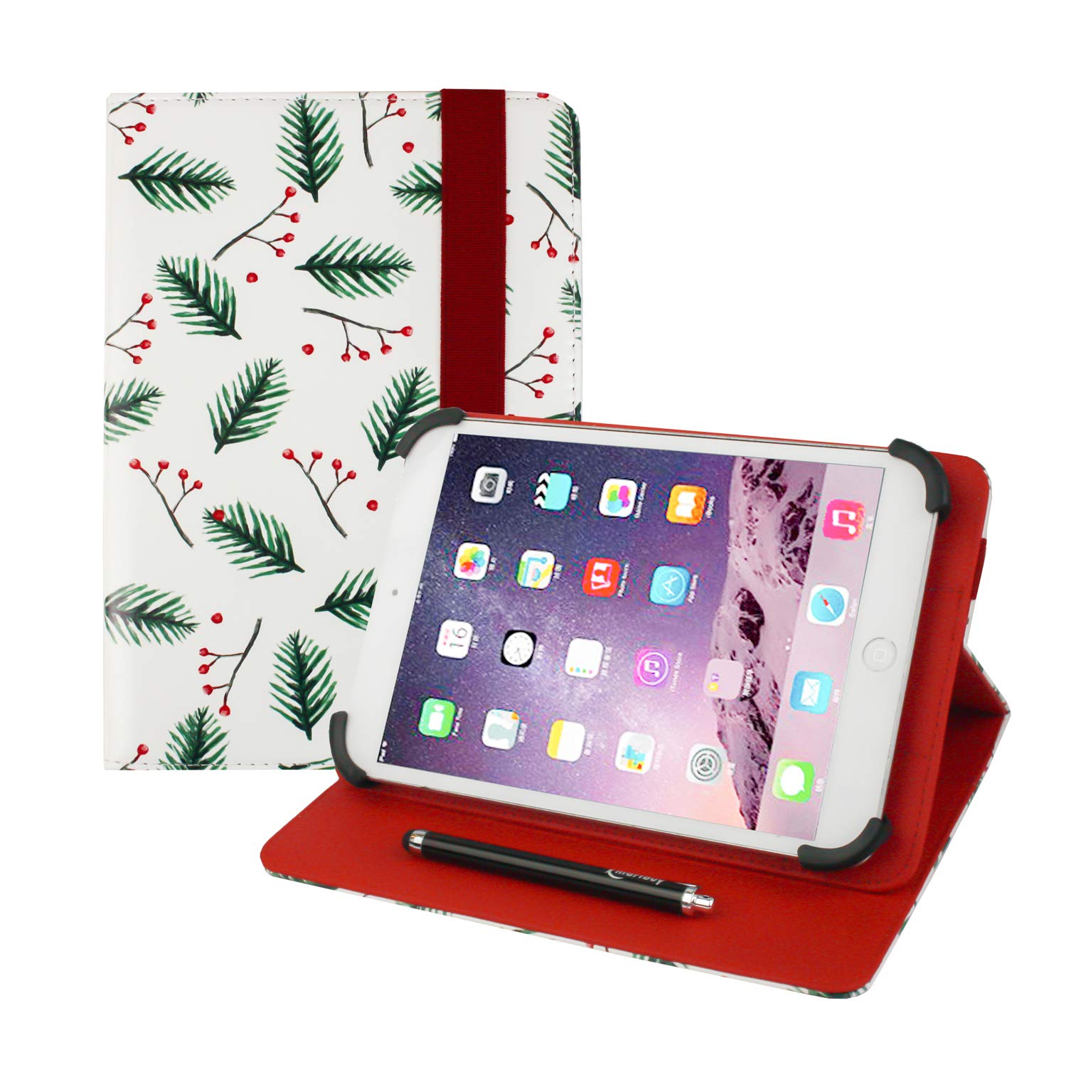 Emartbuy Universal 7-8.8 Inch Leaves Multi Angle Folio Wallet Case Cover With Card Slots and Stylus Pen Compatible With Selected Devices Listed Below