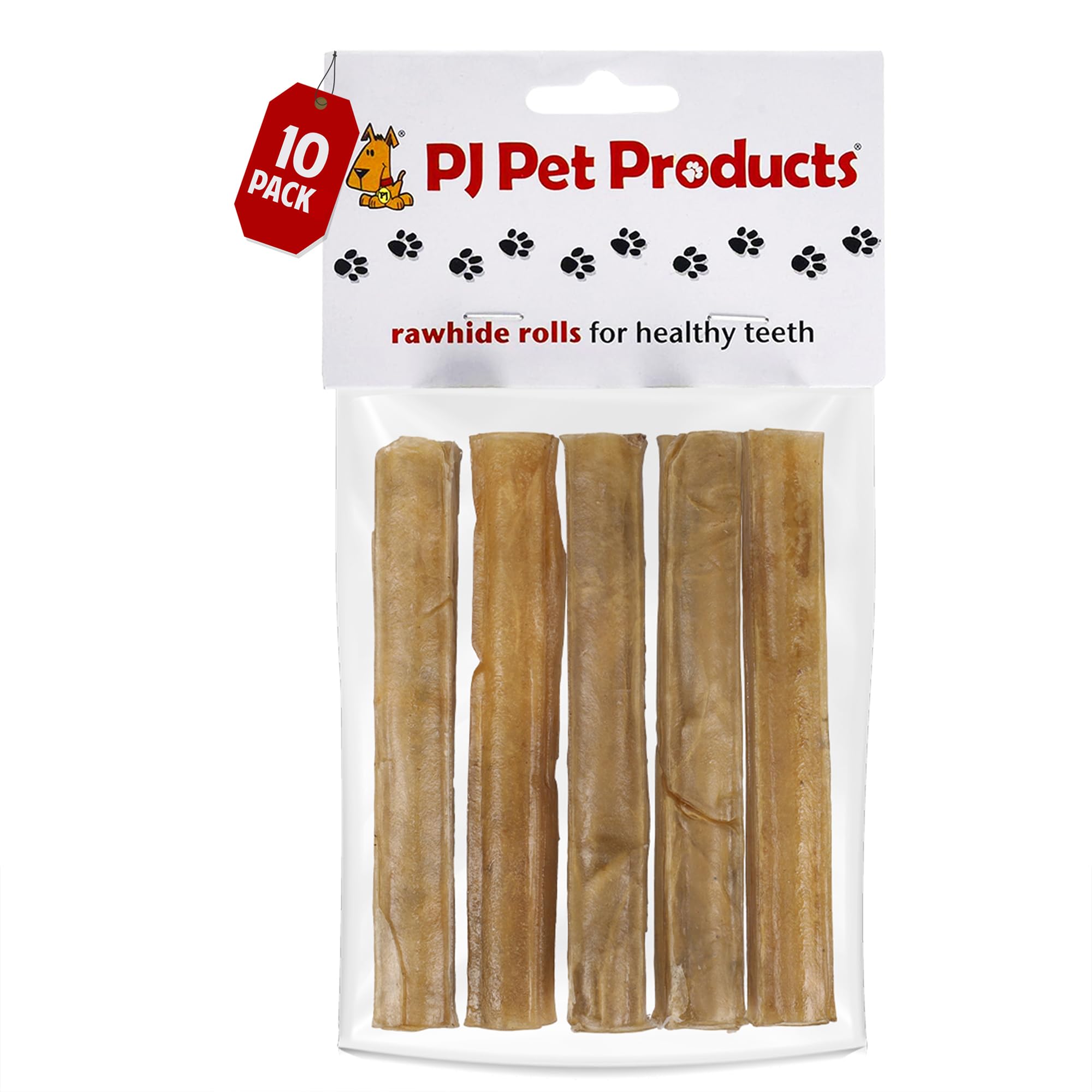 PJ Pet Products Rawhide Dog Chew Treats – 50 Pressed Rolls 125 x 15 mm | Natural Long Lasting Adult & Puppy Chews for Teeth Cleaning | Munchy Rolls for Dogs | Low Fat Dog Treats for All Breeds