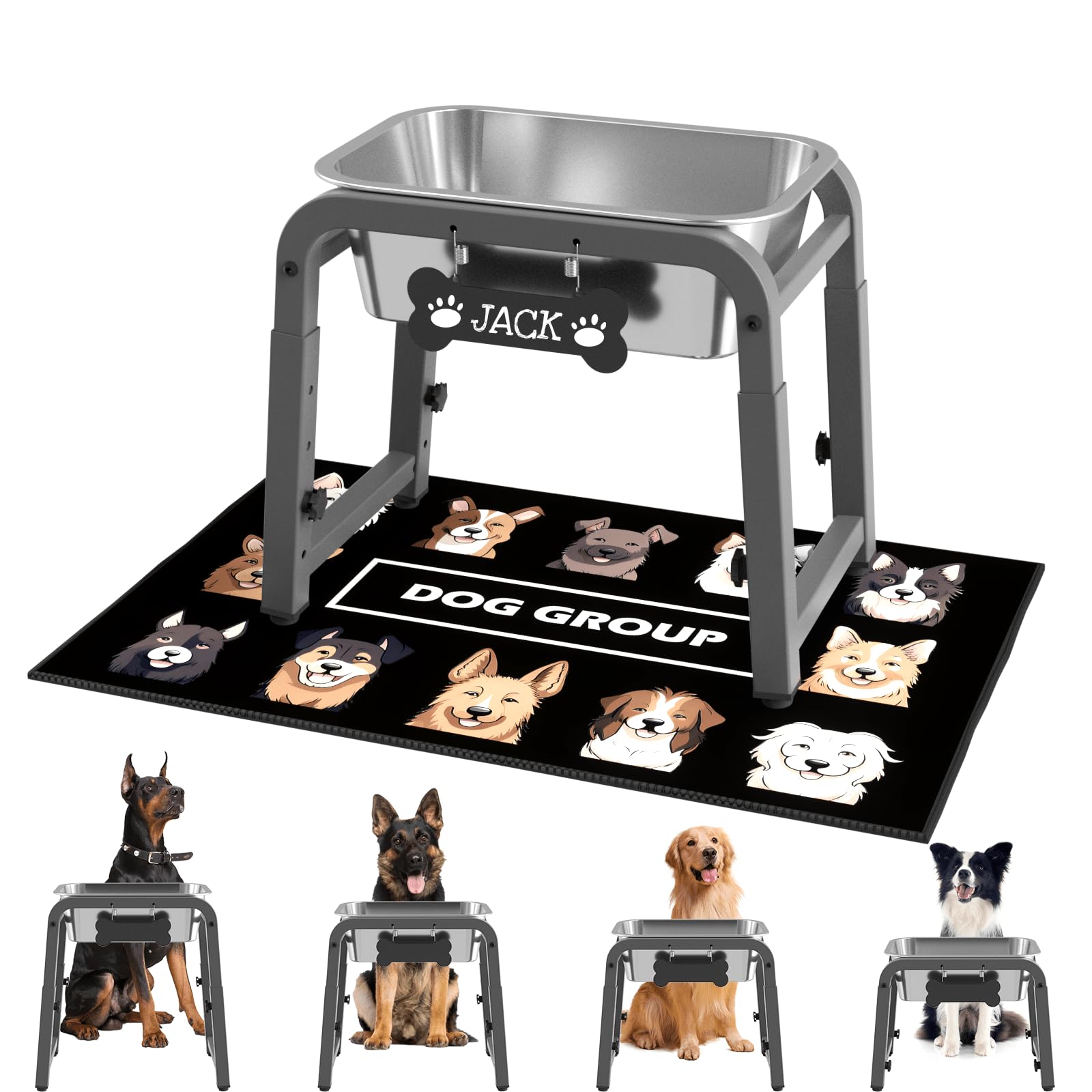 Photo 1 of 1.2 Gallon Elevated Dog Water Bowl, Height Adjustable (11–17'') Raised Stainless Steel Bowl with Spill-Proof Mat & Sturdy Metal Stand, Tip-Proof, Easy to Clean, Indoor & Outdoor Use