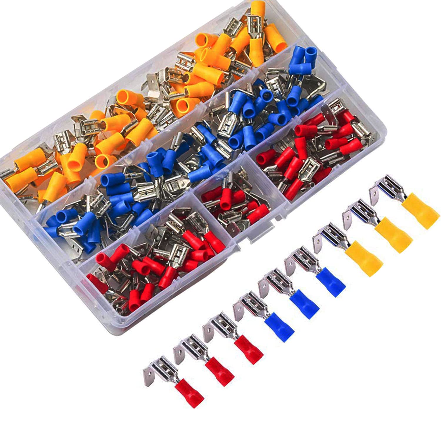 RUNCCI-YUN 150PCS Insulated Piggyback Spade Connectors Quick Disconnect Electrical Terminals Wire Crimp Connectors Kit Red，Blue，Yellow (22-16 16-14 12-10 AWG)