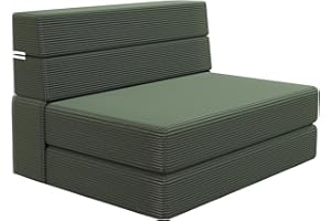 CATMIX Folding Sofa Bed, Foldable Memory Foam Couch Floor Mattress Futon, Convertible Floor Sleeper Chair with Back Support for Living Room, Bedroom, Guest Room, Corduroy (Light Green, Twin)