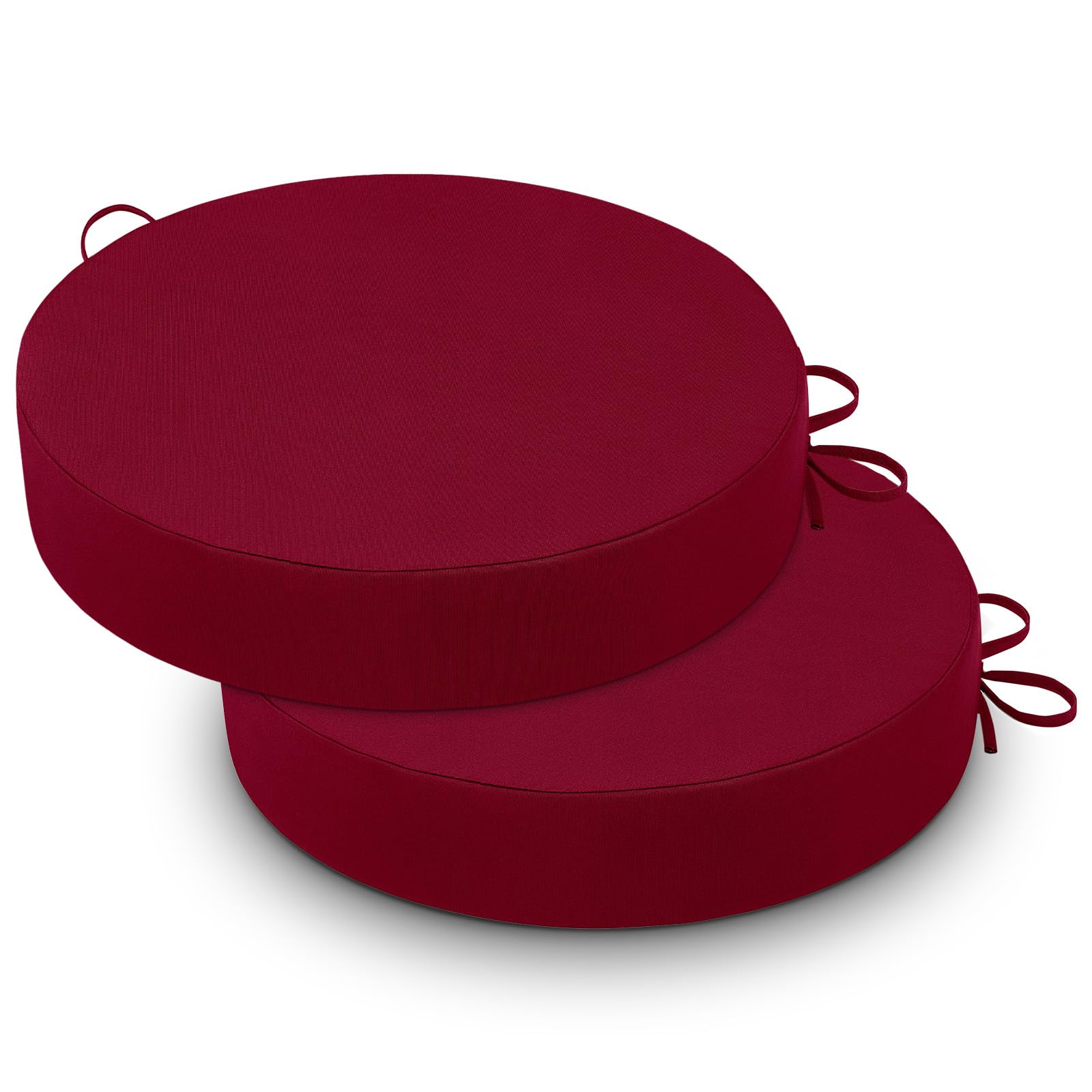 Photo 1 of Cozyide Waterproof Outdoor Bistro Chair Cushions with Non-Slip Ties, Thickened Round Outdoor Cushions with Removable Covers, 2 Pack, 15"x15"x3", Burgundy