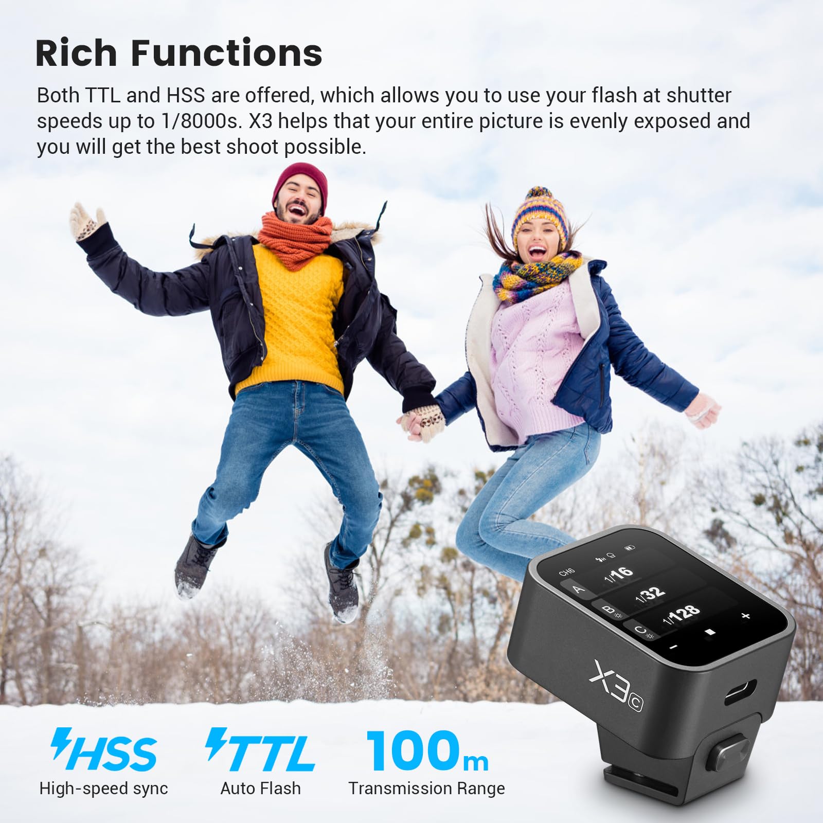 GODOX X3-C Touchscreen TTL Wireless Flash Trigger for Canon Camera, 1/8000s HSS TTL TCM Function, Built-in Battery USB-C Charge Flash Transmitter Compatible with Canon R5 R6 R7 5D 6D