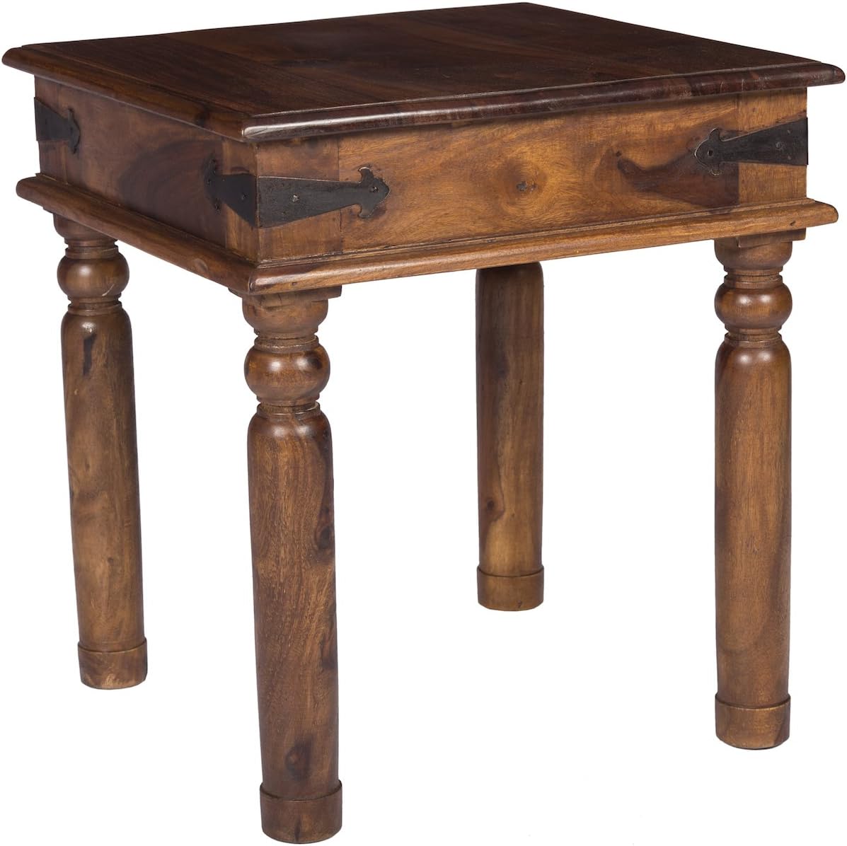 Stylla London® Solid Sheesham Handmade Jali Work Range End Coffee Table with Leaf Design Carved Plates on the Corners Square Side Table for Living Room 55 x 50cm