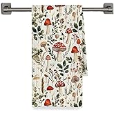 Fyecoluo Cottagecore Mushroom Kitchen Towels Decorative, Farmhouse Wildflower Botanical Dish Hand Tea Towels, Rustic Mushroom Kitchen Bathroom Decor, 16x24 Inch