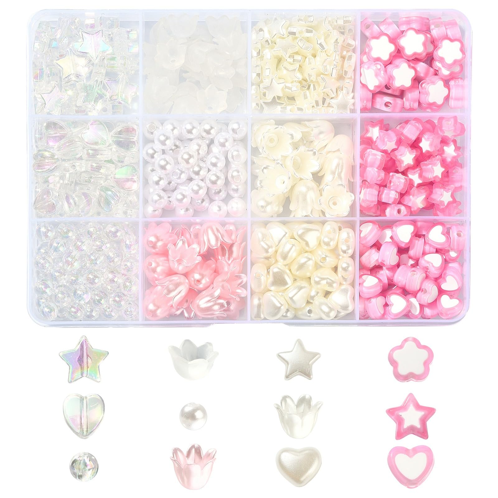 DanLingJewelry 420pcs Pink Acrylic Round Beads Kit - 12 Styles, 6~10mm x 6~11mm x 3~11mm, 1.4~2mm Hole, Jewellery Making
