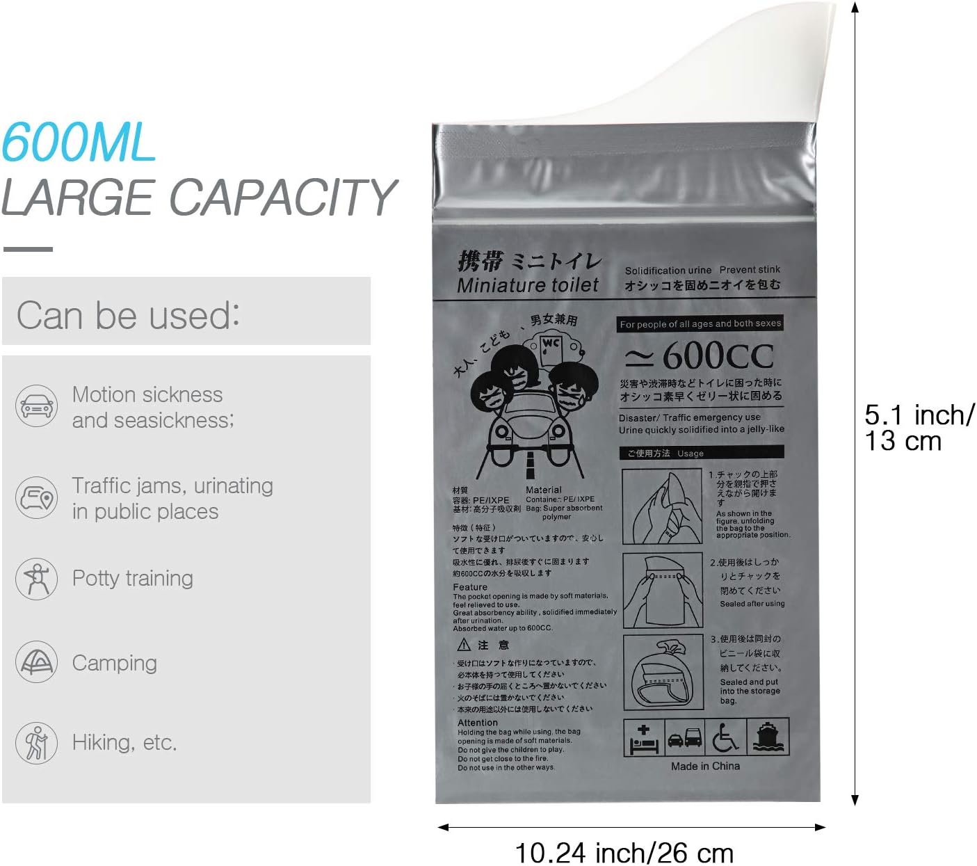 Outus Disposable Urine Bags Camping Pee Bags Portable Urinal Bag for Camping Travel Climbing Jam Urinal Toilet Traffic Jam Emergency Toilet Pee Bag for Men Women Kids Children Patient (16) : Sports & Outdoors