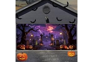 Vrainito 7 x 16 ft Halloween Garage Door Cover, Garage Door Decorations, 2025 Garage Door Halloween Cover, Large Outdoor Decorations for Parties & Photography Background (Midnight Castle)