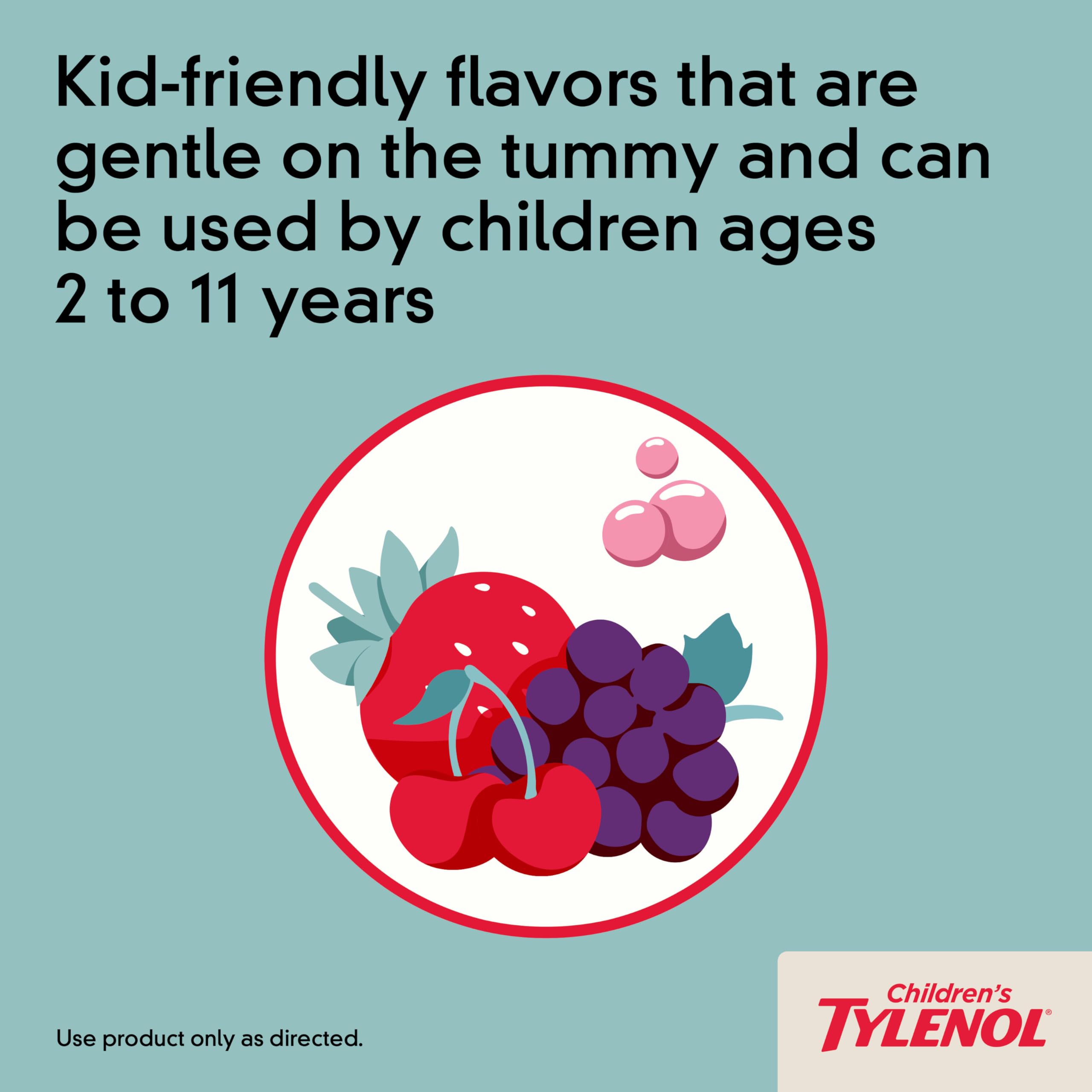 Children's Tylenol Liquid Oral Suspension Medicine, Acetaminophen Pain Reliever & Fever Reducer, Aspirin-, Ibuprofen- & Alcohol-Free, Cherry, 4 Fl. Oz