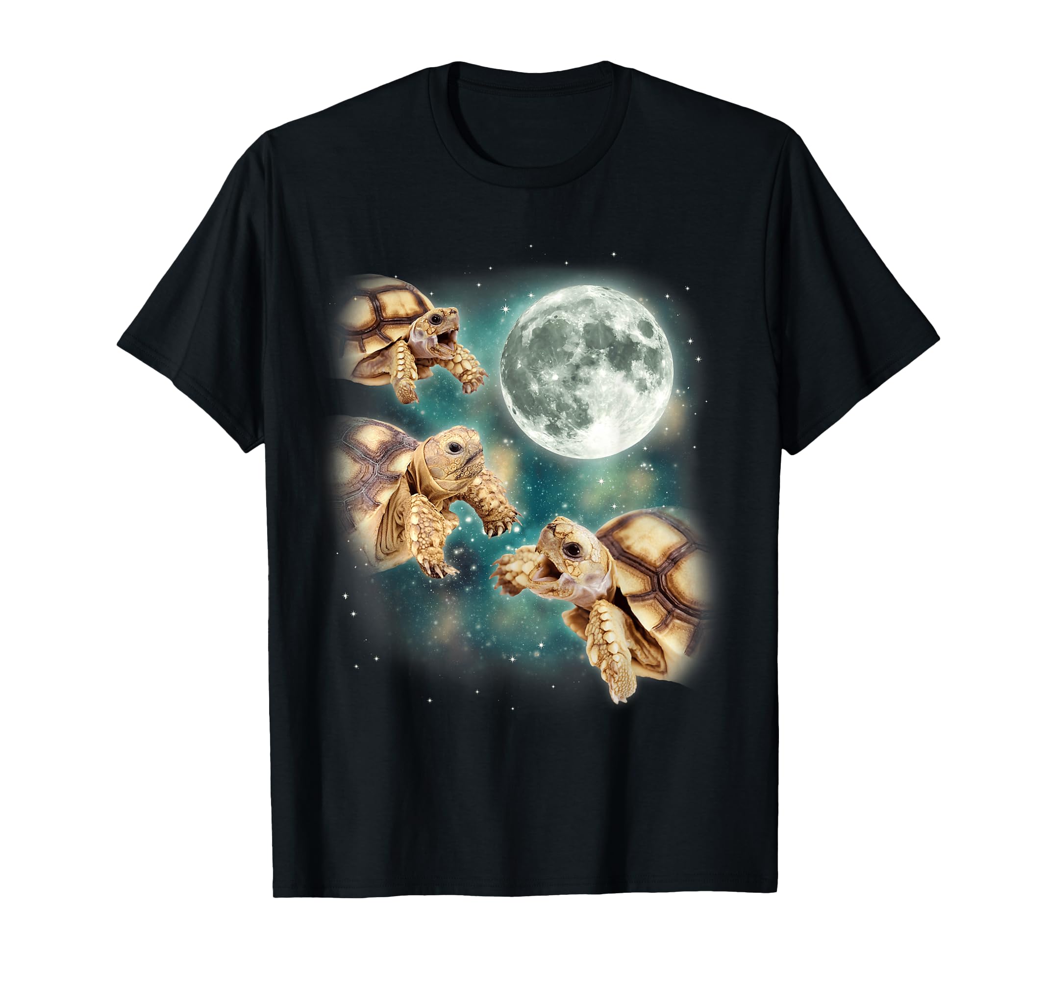 Photo 1 of Three Tortoises Howl at Moon Wildlife Mountain Turtle Meme T-Shirt
