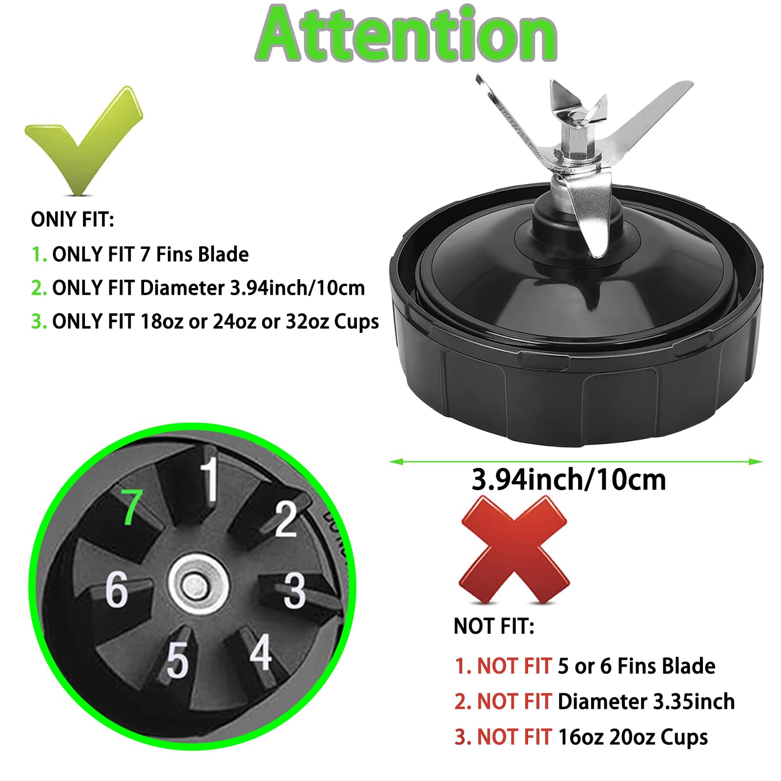 2 Packs Ninja Blender Cups &7 Fins Ninja Blender Blade Replacement Compatible with BN401 BN751 BN801 BL642 BL480-30 BL490-30 BL640 CT680 CT640C CT641 NN100 NN210 NN102 BL2012