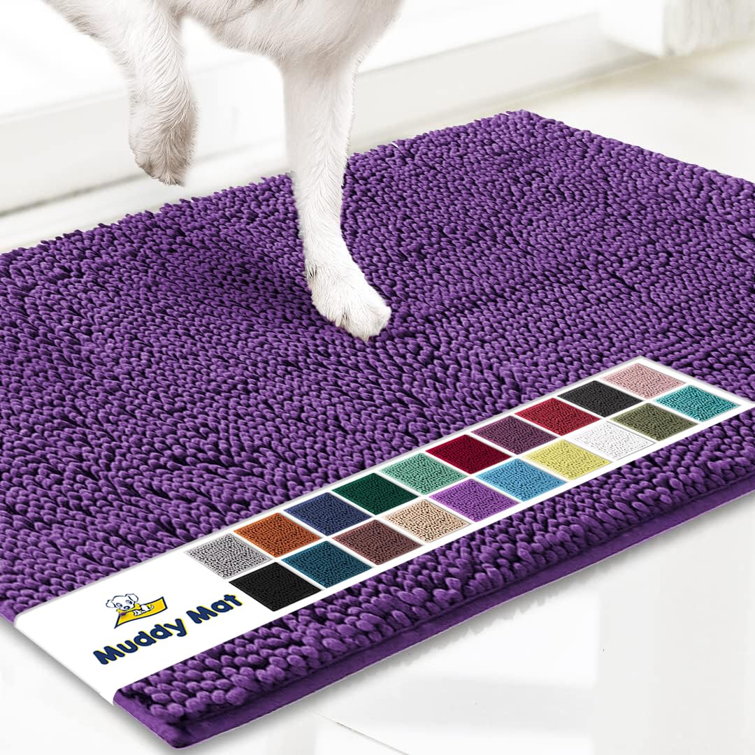 Photo 1 of Muddy Mat® Original Dog Door Mat for Muddy Paws, Super Absorbent Microfiber, Non-Slip Washable Pet Rug, Quick Dry Chenille Entryway Carpet, Machine Washable Indoor Outdoor mat, Purple 18"x28"