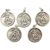 Religious Gifts Silver Toned Base The Archangel Saint Michael Medals, Lot of 5, 1 1/4 Inch