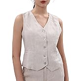 Amazhiyu Women's 100% Linen Sleeveless Button Down Crop Top Tie Back Waistcoat Vest