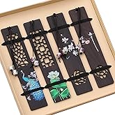ZIZZON Wooden Bookmark for Men Women, Handmade Natural Wood Carving, Hollow Out and Painted Craft, Ideal Gifts for Men Women Friends Girls Teachers, Birthday Present (Peacock and Lotus)