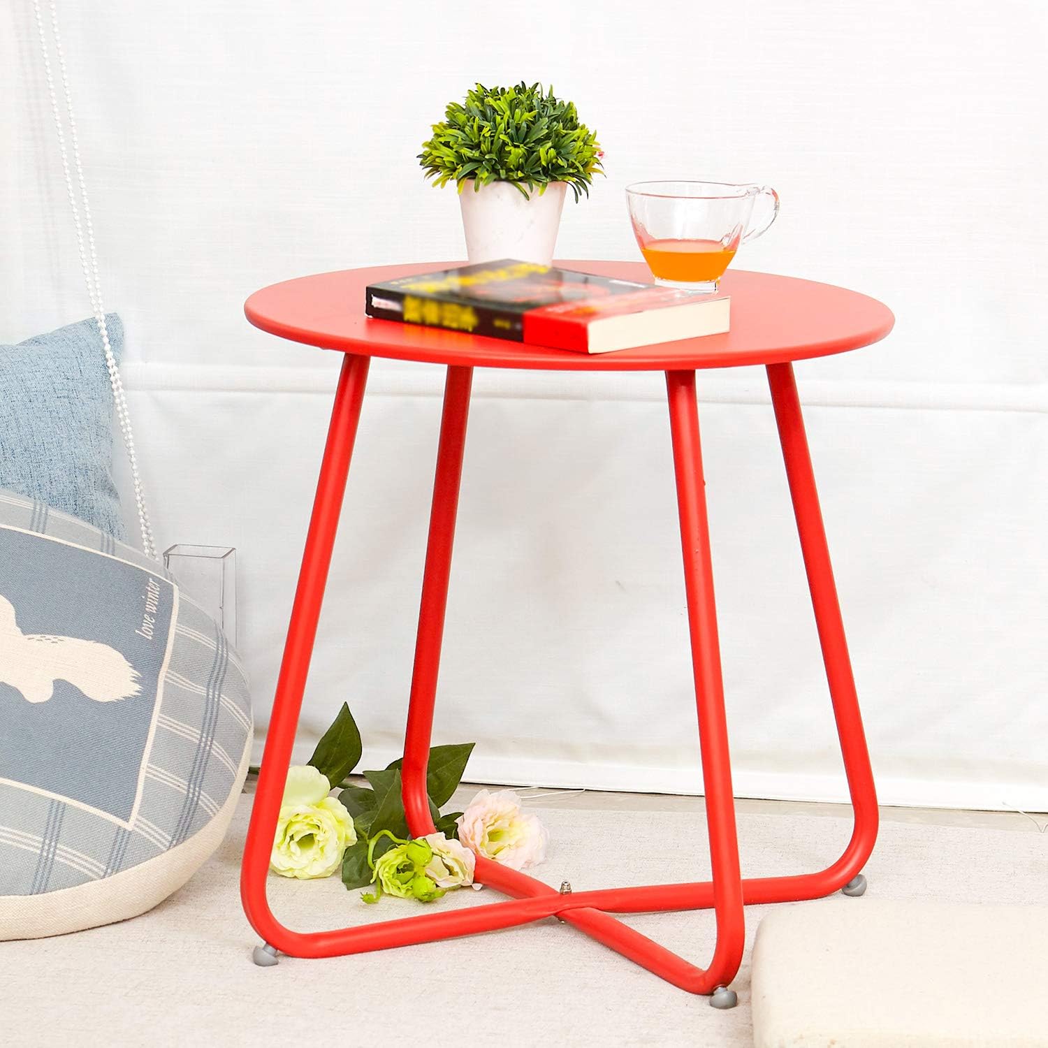 Grand patio Round Metal Side/End Table, Steel Patio Coffee Table for Bistro, Porch, Weather Resistant Outside Table Small (Red): Kitchen & Dining