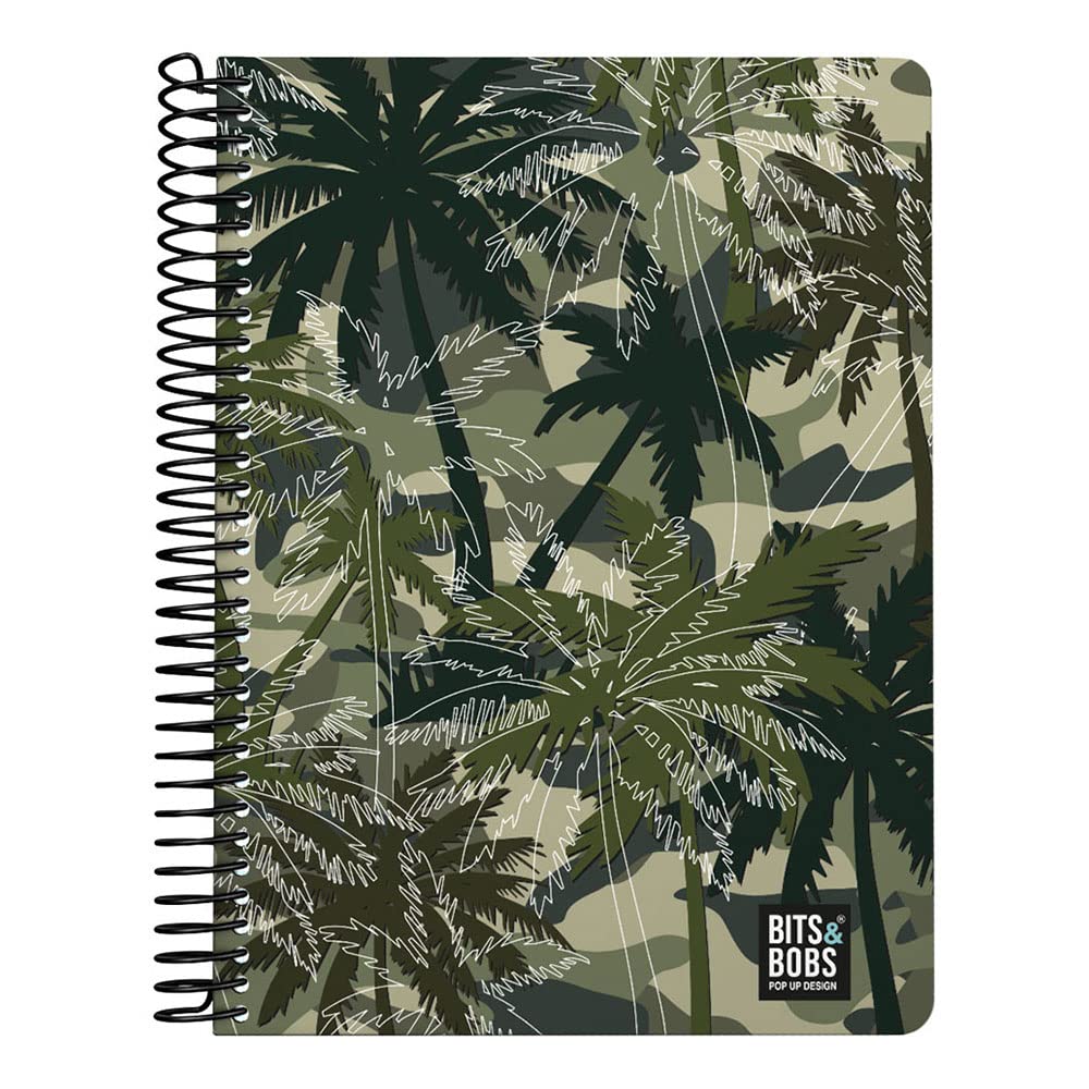 Grafoplás | Quarter Notebook | 80 Squared Sheets 4x4 90g | Plastic Cover | Spiral | Bits & Bobs Pop Up Design Palms Collection | FSC Certified
