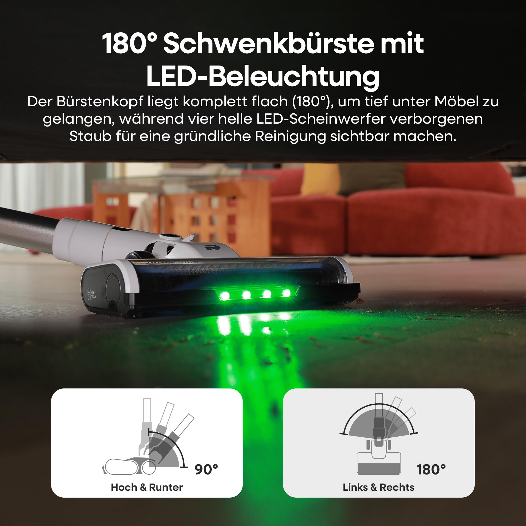 ElecKeys Akku Staubsauger 48000Pa/580W/65Min, Staubsauger Kabellos mit LED Display, Anti-Tangle-Bürste, Selbststehend, 7-Schicht-Filtration, Akkustaubsauger für Hartböden Teppiche Tierhaare, Weiß