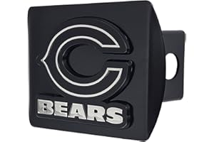 Chicago Bears NFL Black Metal Hitch Cover with 3D Black and Chrome Team Logo by FANMATS - Unique Round Molded Design – Easy Installation on Truck, SUV, Car - Ideal Gift for Die Hard Football Fan