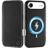 SHIELDON Slim Genuine Leather Wallet Case for iPhone Air 6.5-inch 5G 2025 | Wireless Charging | Flip Magnetic Closure | RFID Blocking Credit Card Slot | Shock-Absorbing Shell | Retro Black