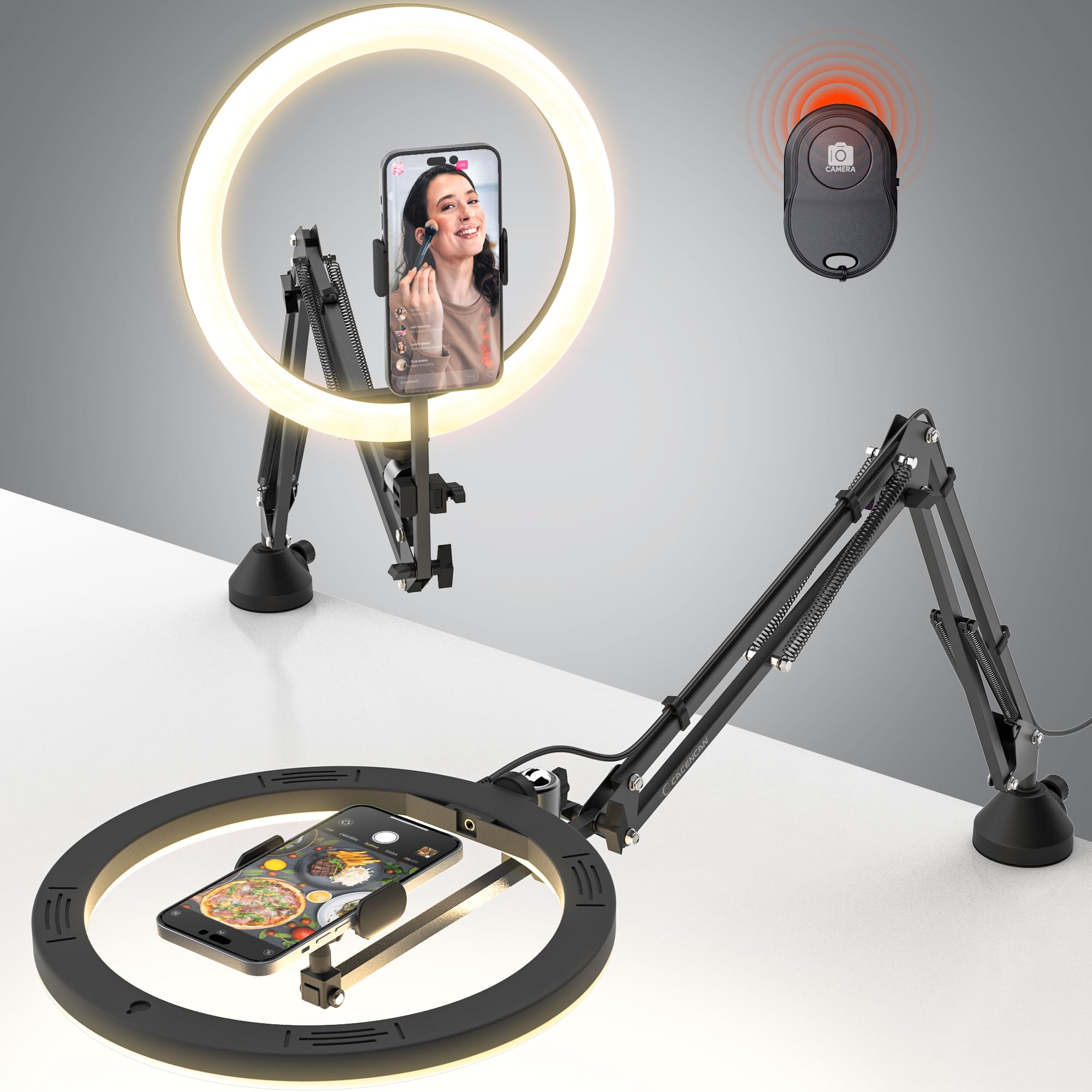 Photo 1 of Upgrade Ring Light Overhead Phone Mount, 12”Circle LED Desk Ring Light with Clamp for Video Recording,Flexible Articulating Phone Arm Stand Compatible with iPhone,Live Streaming YouTube Tiktok