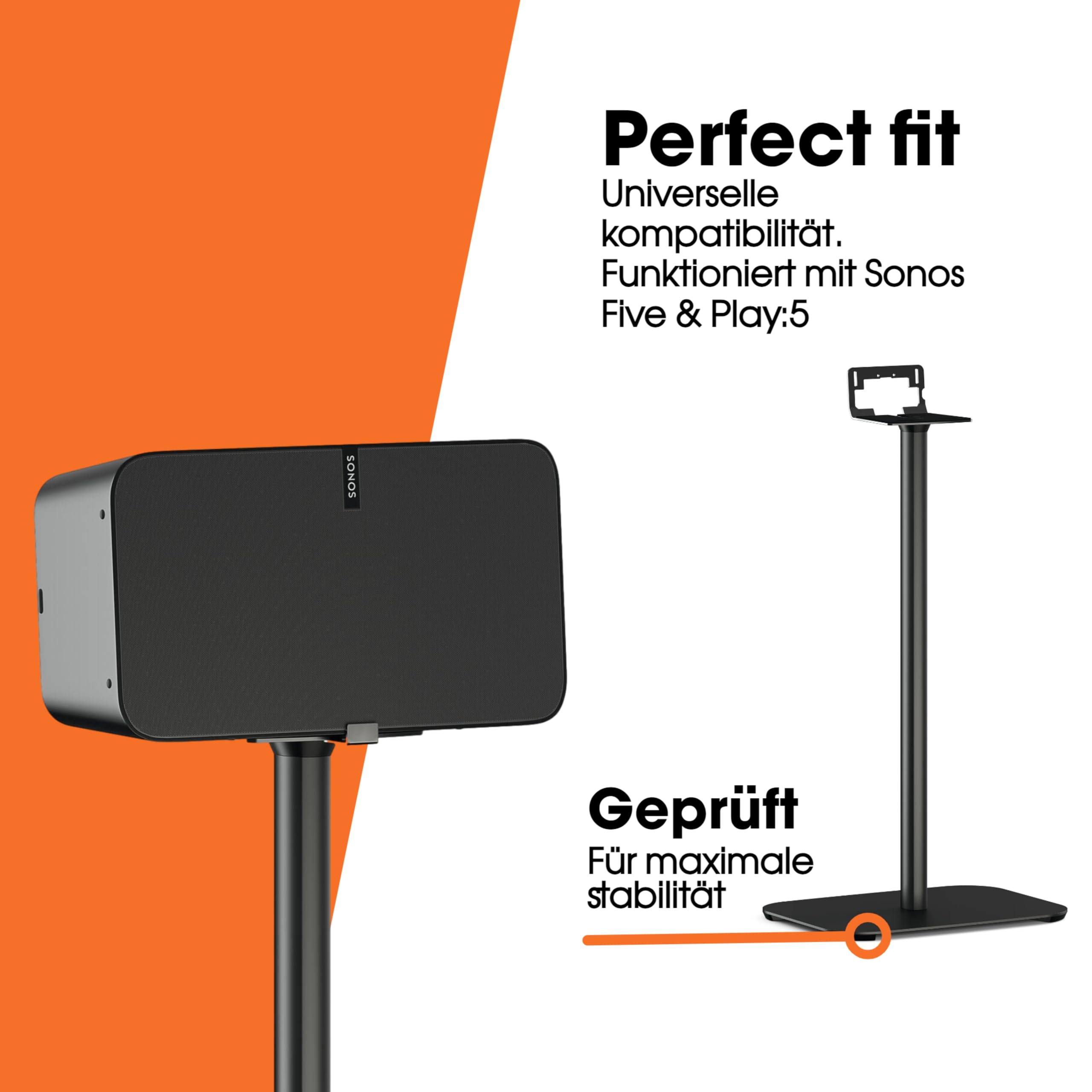 Vogel's Sound 3305 Lautsprecher Ständer, Max. 6,5kg, Höhe: 75 cm, Auch geeignet für Sonos Five & Play:5, Universelle Kompatibilität, Schwarz, 1 Halterung 2