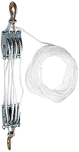 Poly Rope Pulley Block & Tackle Hoist With Safety Snap Hook - Heavy Duty 65 Foot Long Wheel & Axle Lift For Easy Lifting - Up To 4000 LB Capacity Great For Construction Work, And Moving - By Katzco