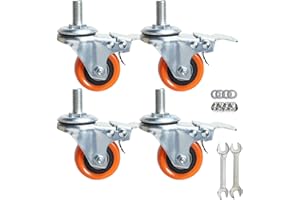 YEWEKE Heavy Duty Swivel Wheels, 3 Inch Yellow PVC Casters with Metric Stem M12-1.75x25mm Double Brakes Castors Safety Wheels up to 1200 Lbs/Set for Industry and Furniture Set of 4 (2 Inch)