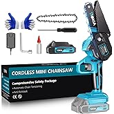 Mini Chainsaw Cordless with Battery Charger Handheld Electric Chainsaw for Tree Pruning Branch Cutting Garden Yard Wood Cutting 30 Min Runtime Lightweight Safe