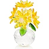 Enjinkail Handmade Crystal Daisy Figurine - Yellow Glass Flowers Gifts for Women, Elegant Home Decor & Table Centerpiece