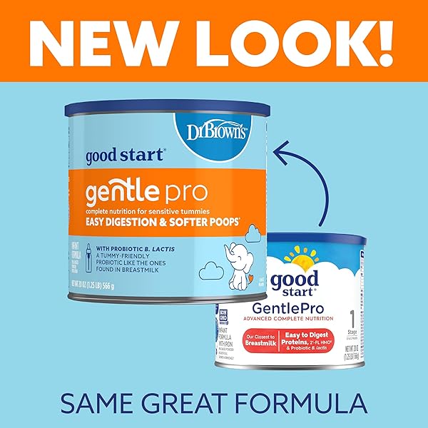 GOOD START | DR. BROWN’S GENTLE PRO, BABY FORMULA POWDER FOR SENSITIVE TUMMIES, EASY DIGESTION & SOFTER POOPS, FORMULA WITH PROBIOTICS, DHA, ALLERGEN LACTOSE, MILK, SOY,TREE NUTS,NON-GMO,32 OZ, 1 PACK