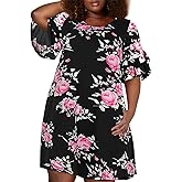 Nemidor Plus Size Casual Dresses for Curvy Women Summer Ruffle Sleeve T-Shirt Swing Mini Dress with Pocket 14-26