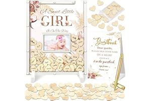 Beeveer 65 Pcs Baby Shower Guest Book Alternatives He or She Gender Reveal Boho Flower Baby Shower Decorations Sign in Guest Book with Picture Frame and 60 Wooden Chip