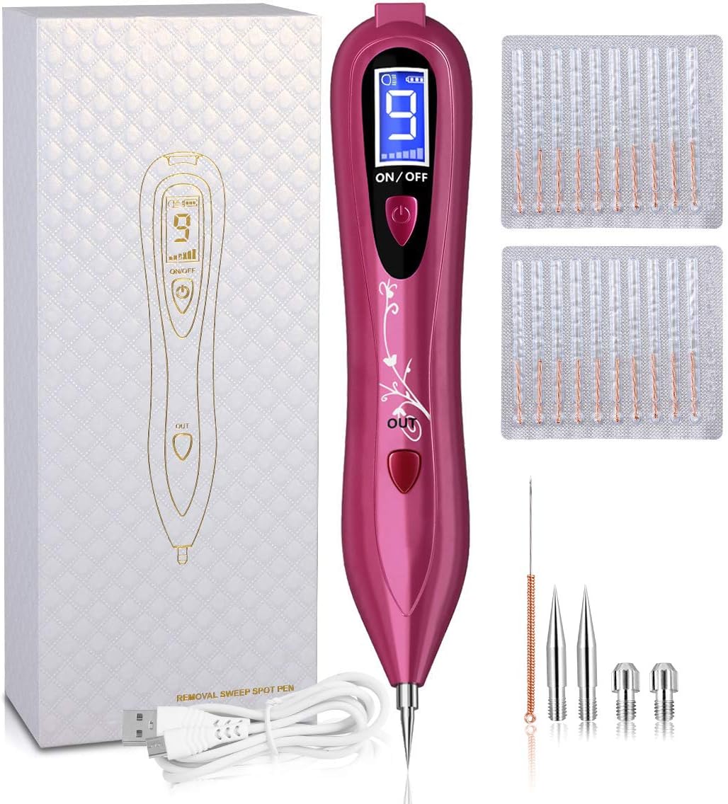 ESOLOM Skin Tag Removal Pen, Mole Skin Tag Remover with 9 Strength Levels and LCD Display, Portable USB Rechargeable Removal Kit for Face Body Tattoo Blemish Age Spot Warts Freckle Birth Mark Nevus