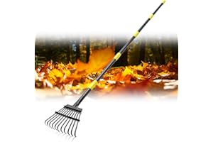 PAUILCURD Multi Purpose Rake - Heavy Duty Garden Rake with 75”Long Handle 11 Metal Tines - Pooper Removal for Large Dogs - Small Rake for Leaf,Grass,Pooper Removal of Yard,Shrub,Lawn,Flower Beds,Chicken Coop